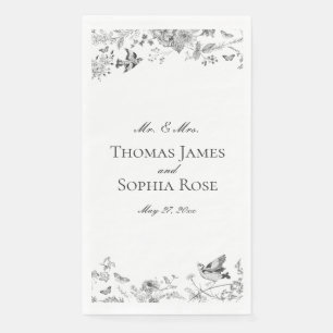 Black Toile De Jouy Vintag Floral Wedding Serviette