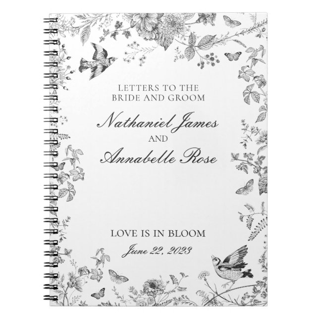 Black Toile De Jouy Wedding Letters Bride & Groom Notizblock (Vorderseite)