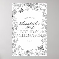 Black Toile Floral Geburtstagsfeier Begrüßung
