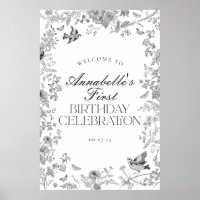 Black Toile Floral Geburtstagsfeier Begrüßung