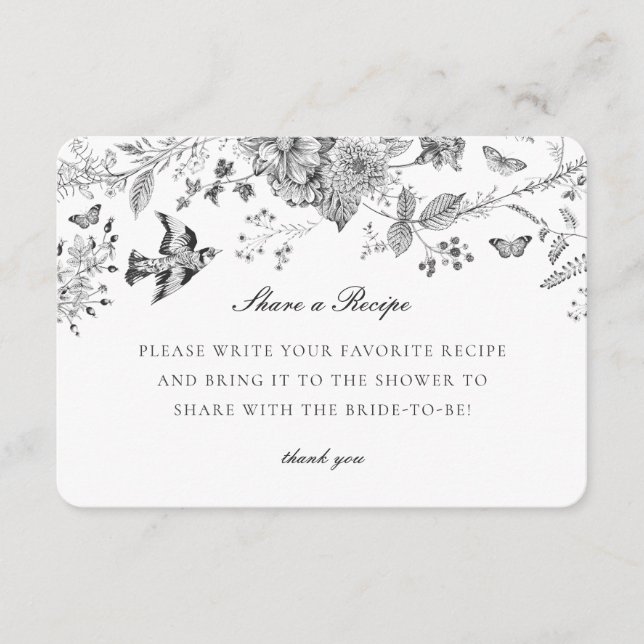 Black Toile Floral Share Recipe Invitation Insert (Vorderseite)