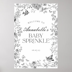 Black Toile Jouy Floral Baby Sprinkle Begrüßungsze Poster
