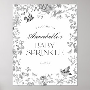 Black Toile Jouy Floral Baby Sprinkle Begrüßungsze Poster