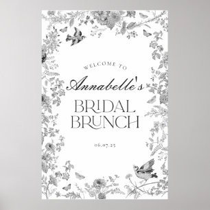 Black Toile Jouy Floral Bridal Brunch Begrüßungsze Poster