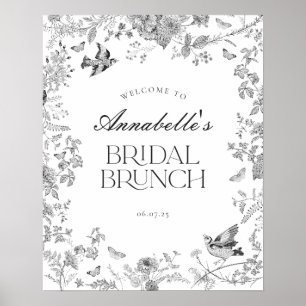 Black Toile Jouy Floral Bridal Brunch Begrüßungsze Poster