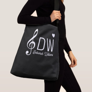 BLACK Tote Bag mit ihrem Namen & Treble Clever Tragetaschen Mit Langen Trägern