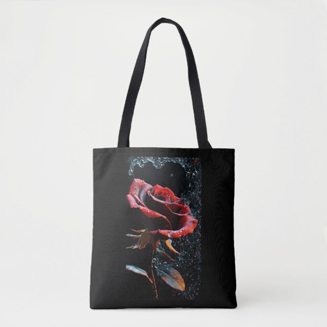 "Black Tote Bag with Rote Rose Design" (Vorderseite)