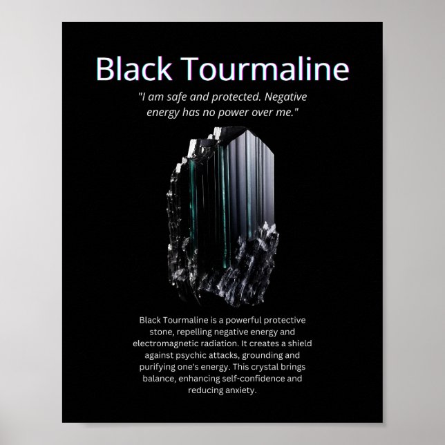 Black Tourmaline Crystal Stone Bedeutung Poster (Vorne)