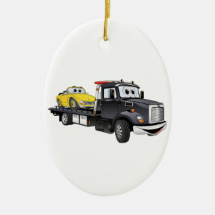 Black Tow Truck Flatbed Cartoon Keramikornament