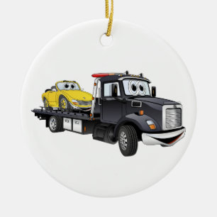 Black Tow Truck Flatbed Cartoon Keramikornament