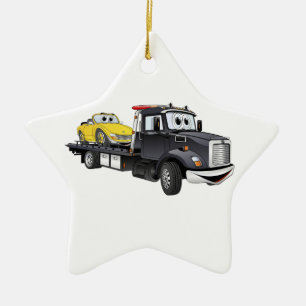 Black Tow Truck Flatbed Cartoon Keramikornament