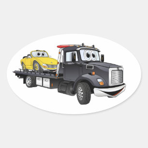 Black Tow Truck Flatbed Cartoon Ovaler Aufkleber