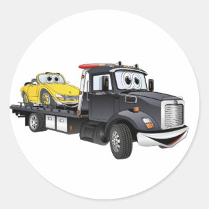 Black Tow Truck Flatbed Cartoon Runder Aufkleber