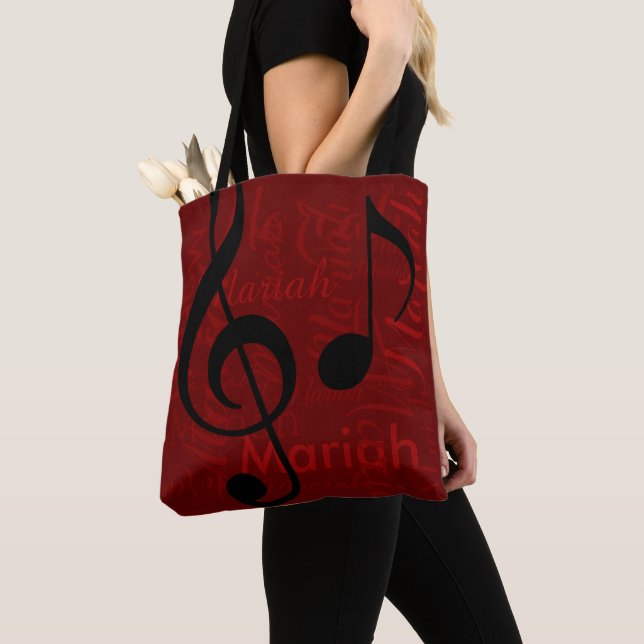 Black Treble Clef Music Monogram mit dem Namen rot (Von Nahem)