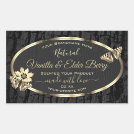 Black Tree Bark and Wood Grain Gold Produktkennzei Rechteckiger Aufkleber