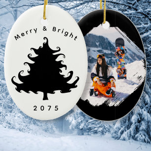 Black Tree Christmas Foto Oval Keramik Ornament