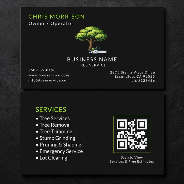 Black Tree Services QR-Code Visitenkarte (Von Creator hochgeladen)