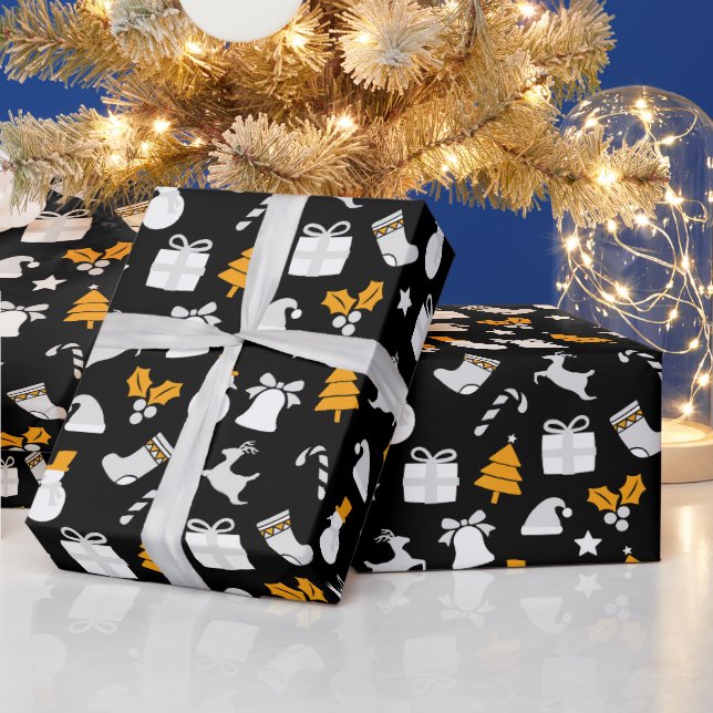 Black Trendy Christmas Seamless Pattern Geschenkpapier (Feiertage)