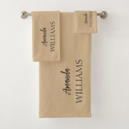 Black Trendy Elegante Vorname | Tan Brown Badhandtuch Set