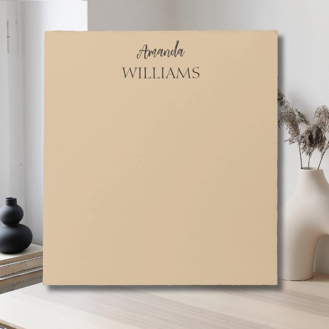 Black Trendy Elegante Vorname | Tan Brown Notizblock (Von Creator hochgeladen)
