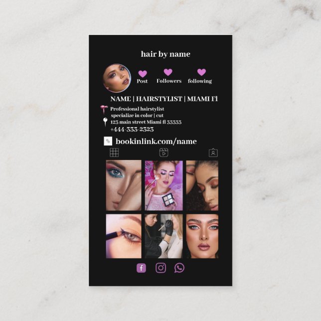 Black Trendy Instagram QR Code Social Media Visitenkarte (Rückseite)