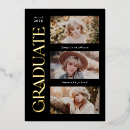 Black Trendy Serif Abschluss mit mehreren Fotos Folieneinladung