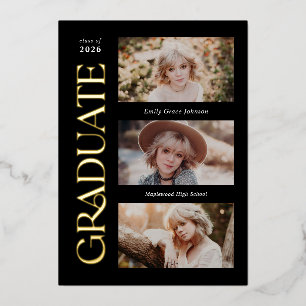 Black Trendy Serif Abschluss mit mehreren Fotos Folieneinladung