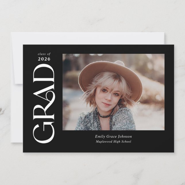 Black Trendy Serif Zwei Fotos Abschluss Ankündigung (Vorderseite)