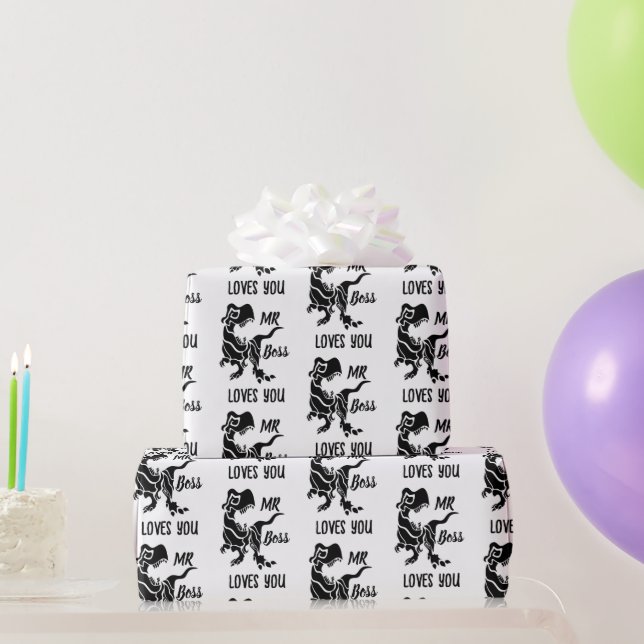 Black Trex The Boss Dino Geschenkpapier (Partygeschenke)