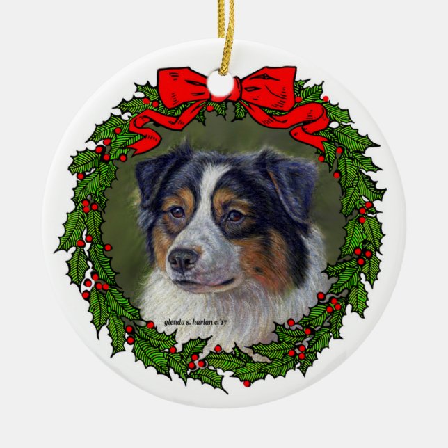 Black Tri Aussie Art von Glenda S. Harlan Keramik Ornament (Vorne)