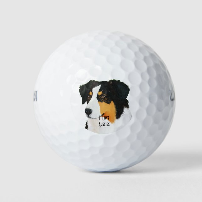Black Tri Australian Shepherd Cus.Golf Ball 3 Pack (Vorderseite)
