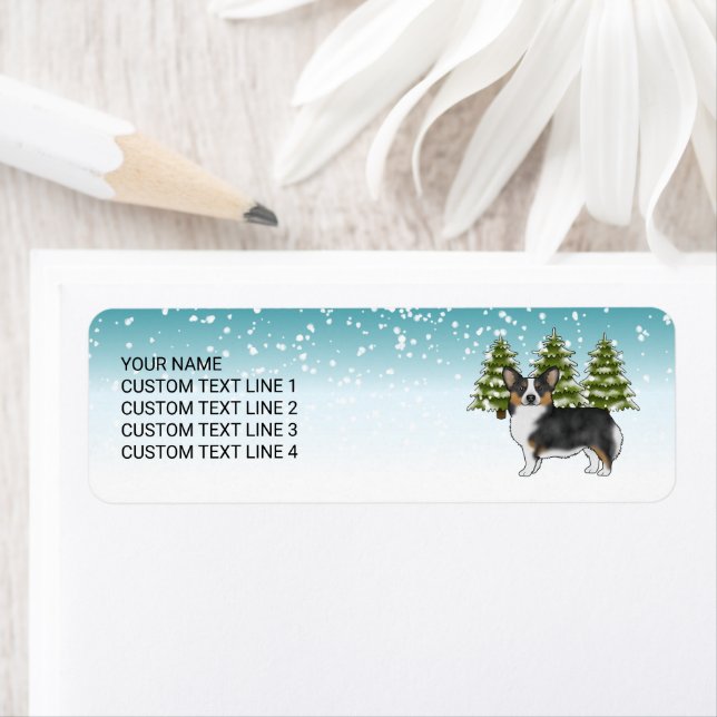 Black Tri Pembroke Corgi Blue Winter Weihnachten (Insitu)