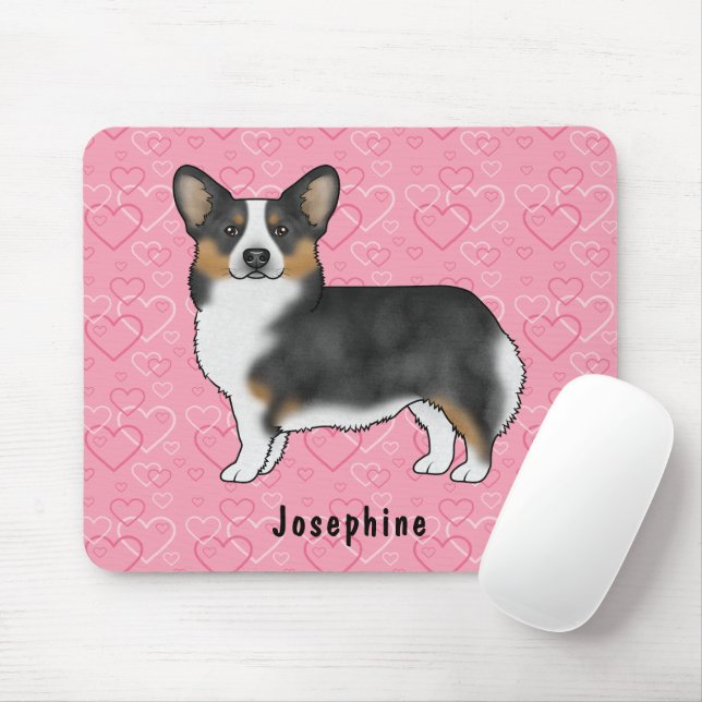 Black Tri Pembroke walisisches Corgi Herz mit Name Mousepad (Mit Mouse)