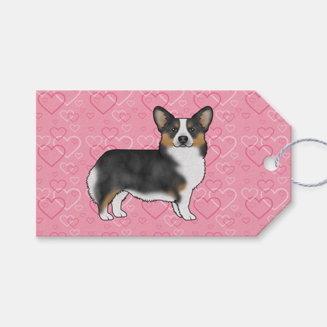 Black Tri Pembroke Welsh Corgi Liebe Hearts Pink Geschenkanhänger (Vorderseite (Horizontal))