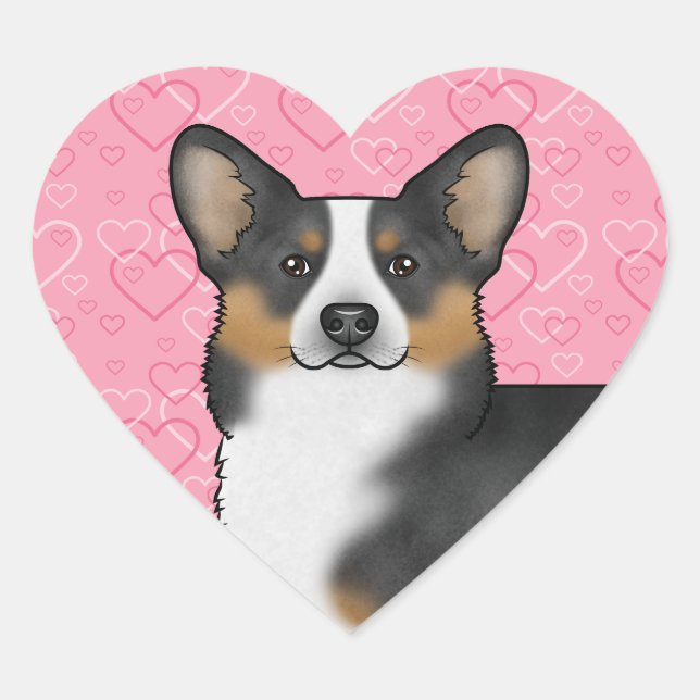 Black Tri Pembroke Welsh Corgi Liebe Hearts Pink Herz-Aufkleber (Vorderseite)