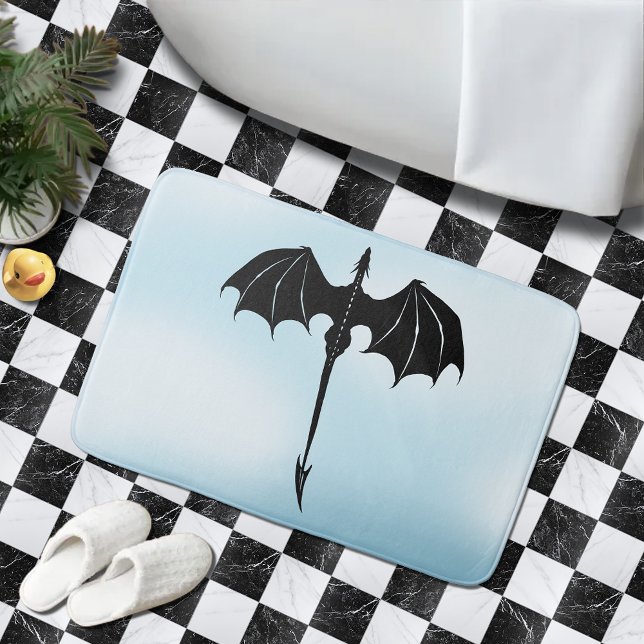 Black Tribal Flight Dragon Fantasy Blue Sky Badematte (Von Creator hochgeladen)