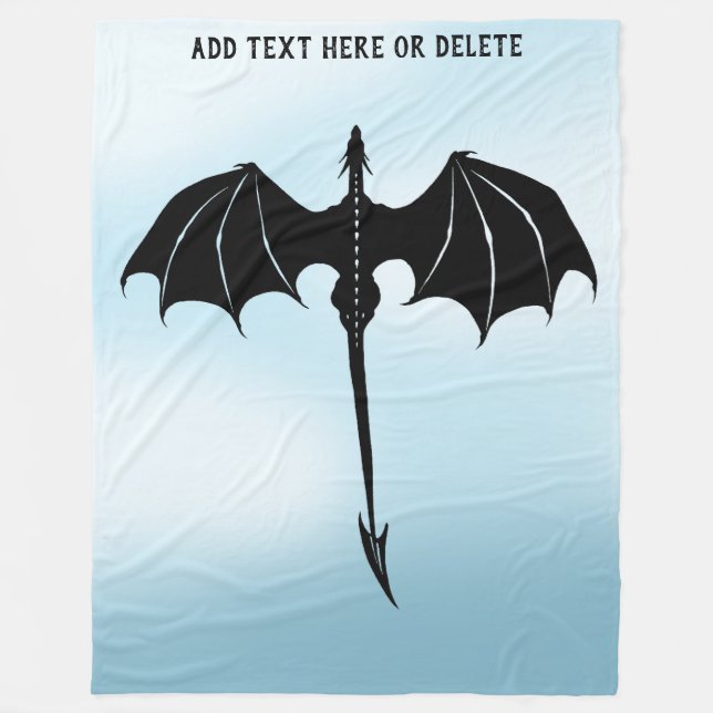 Black Tribal Flight Dragon Fantasy Blue Sky Fleecedecke (Vorderseite)