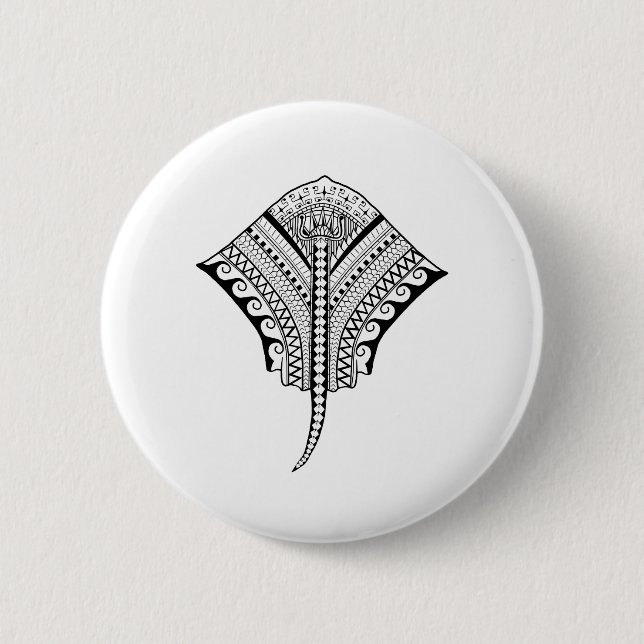 Black Tribal Stingray Manta Ray Button (Vorderseite)