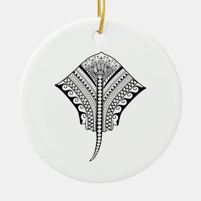 Black Tribal Stingray Manta Ray Keramik Ornament (Vorne)