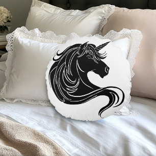 Black Tribal Unicorn Rundes Kissen