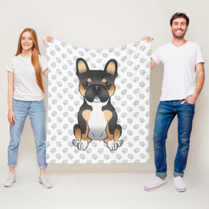 Black Tricolor French Bulldog Frenchie Dog & Paws Fleecedecke