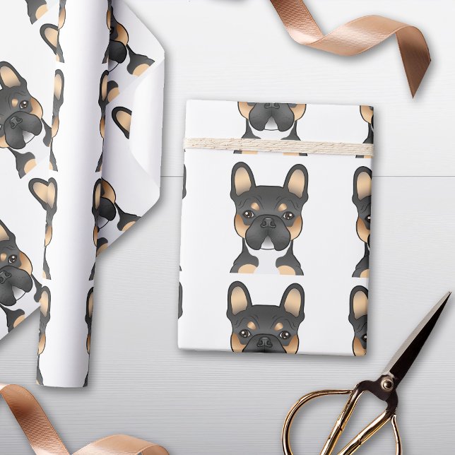 Black Tricolor French Bulldog Head Pattern Geschenkpapier (Von Creator hochgeladen)