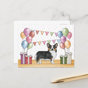 Black Tricolor Pembroke Corgi Dog Pastel Birthday Postkarte