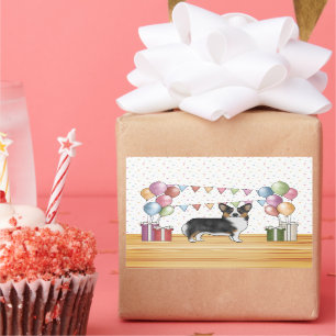 Black Tricolor Pembroke Corgi Dog Pastel Birthday Rechteckiger Aufkleber