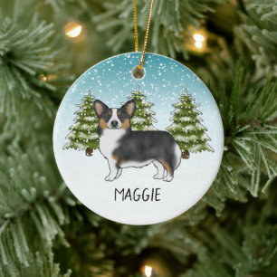 Black Tricolor Pembroke Corgi Dog Winter Weihnacht Keramik Ornament