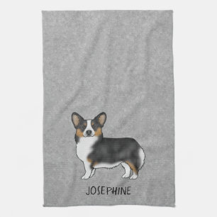 Black Tricolor Pembroke walisischer Corgi mit Name Geschirrtuch