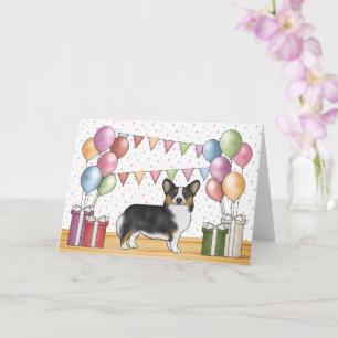 Black Tricolor Pembroke Welsh Corgi Happy Birthday Karte