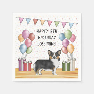 Black Tricolor Pembroke Welsh Corgi Happy Birthday Serviette