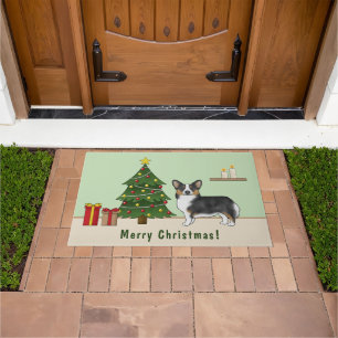 Black Tricolor Pembroke Welsh Corgi Weihnachtsbaum Fußmatte