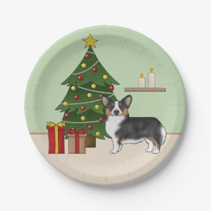 Black Tricolor Pembroke Welsh Corgi Weihnachtsbaum Pappteller